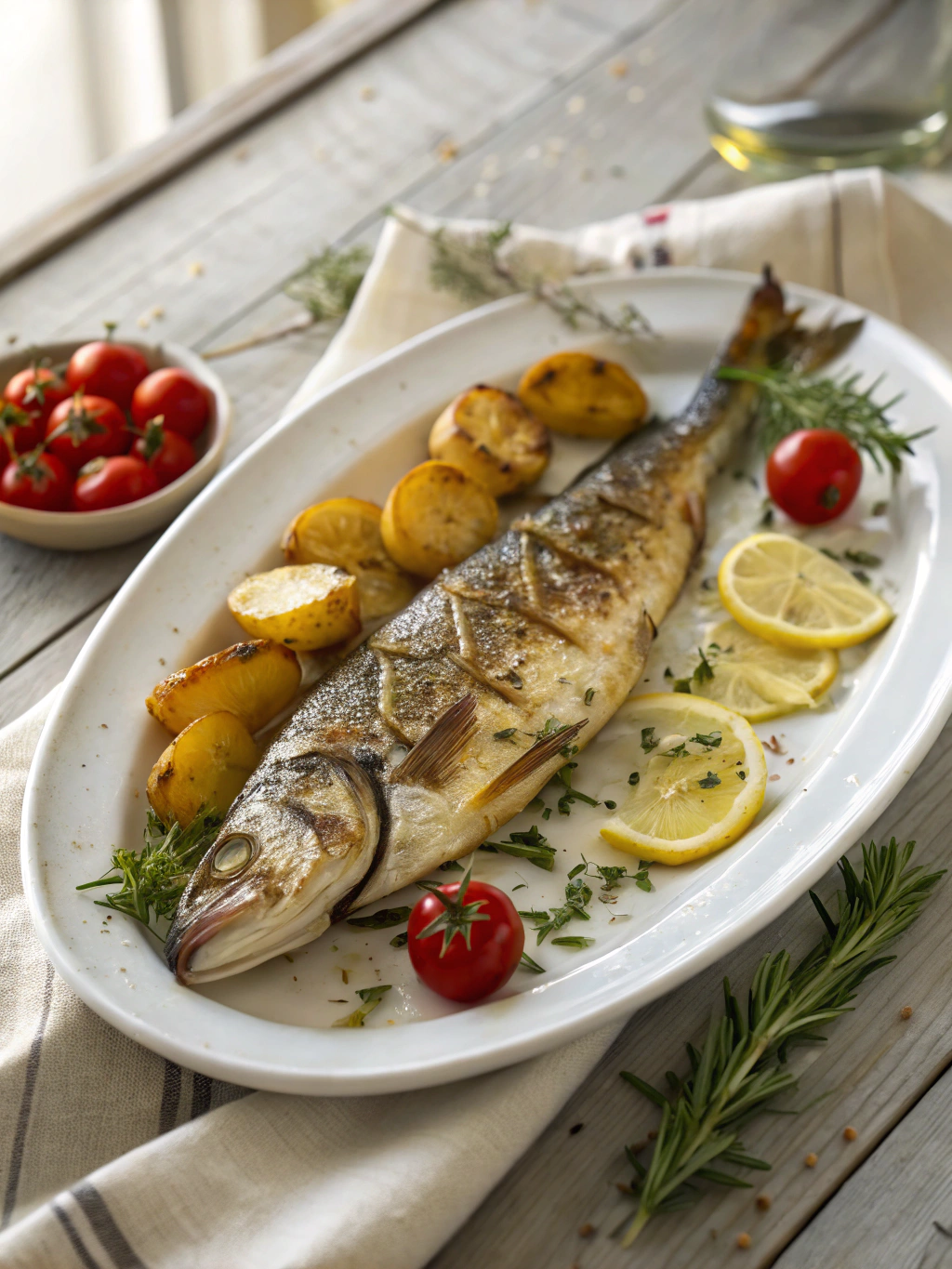 Sea bass with potato crust