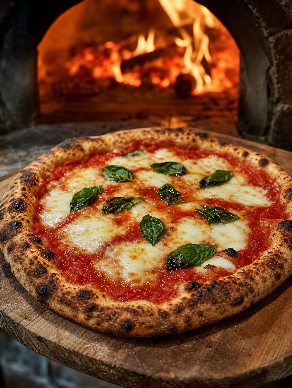 Wood-fired Margherita pizza