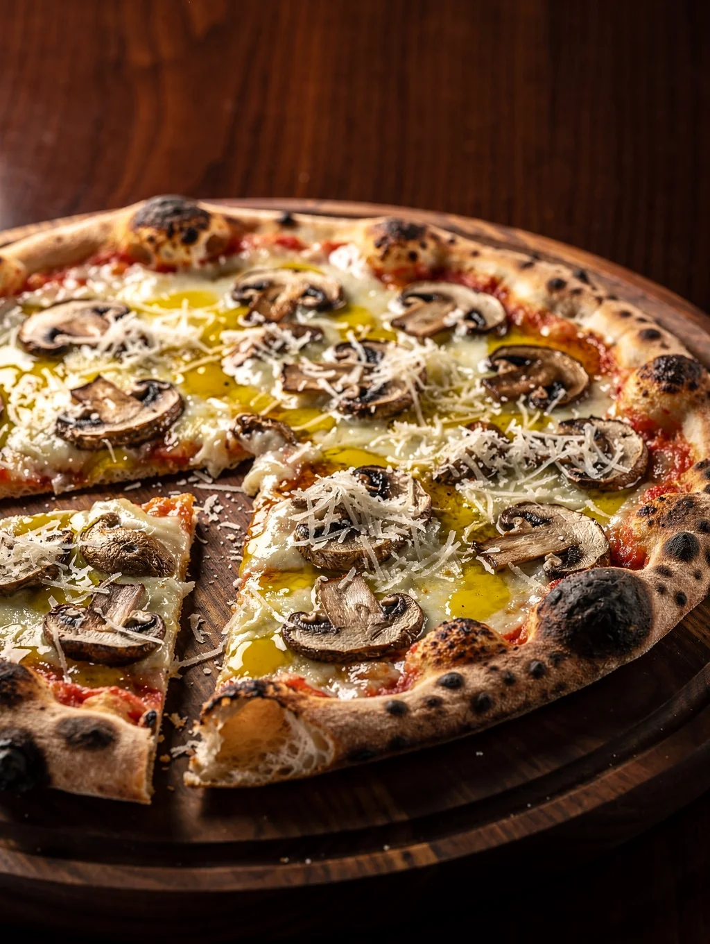Truffle mushroom pizza with prosciutto