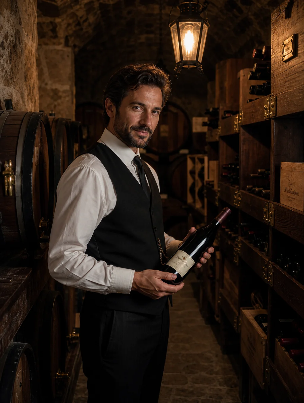 Sommelier presenting a bottle of vintage Italian wine